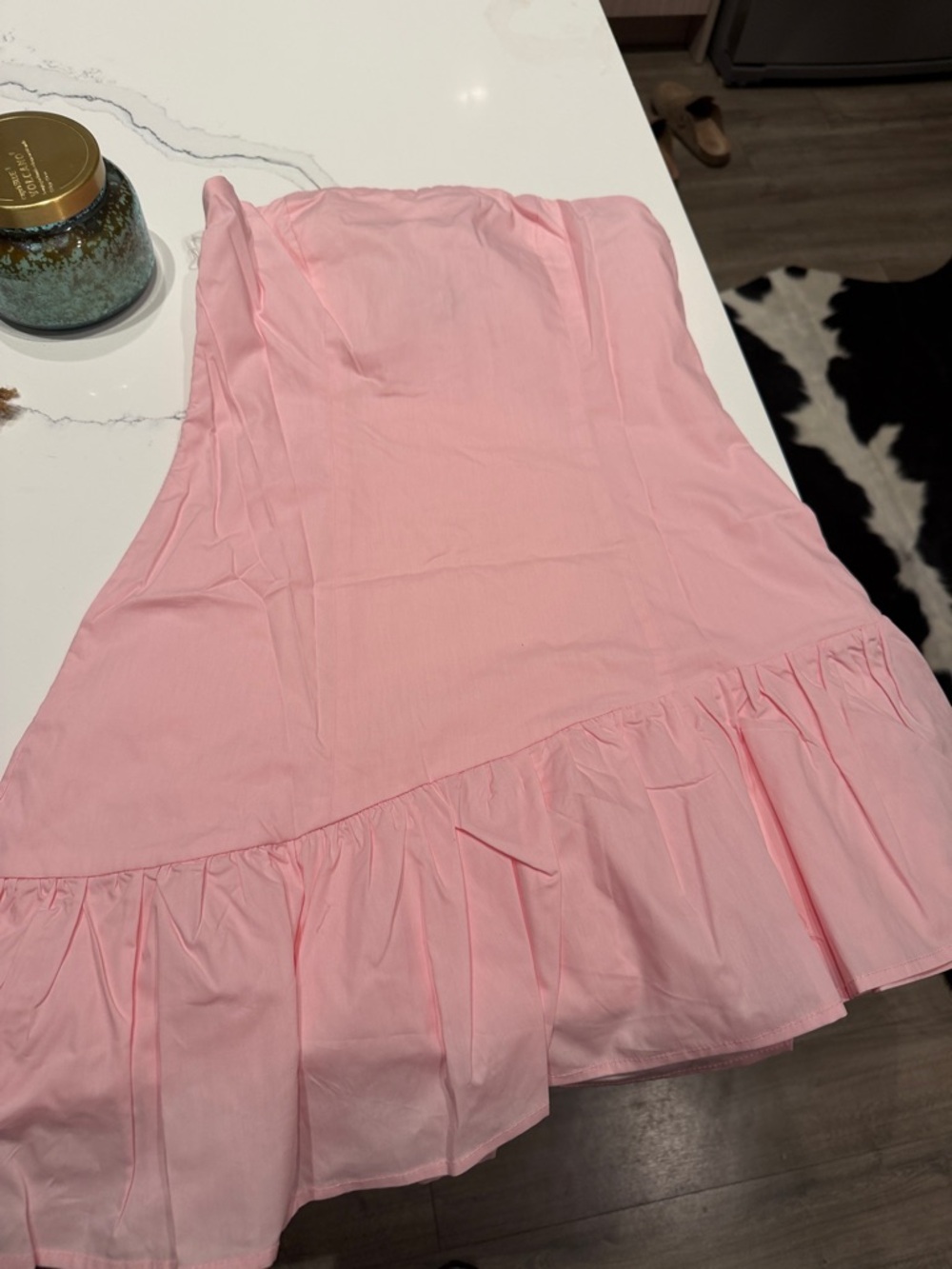 Peppermayo Light Pink Strapless Ruffle Hem Mini Dress